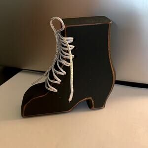 Vintage Black Wood Boot with Laces-Fall Decor Harvest Witch Halloween